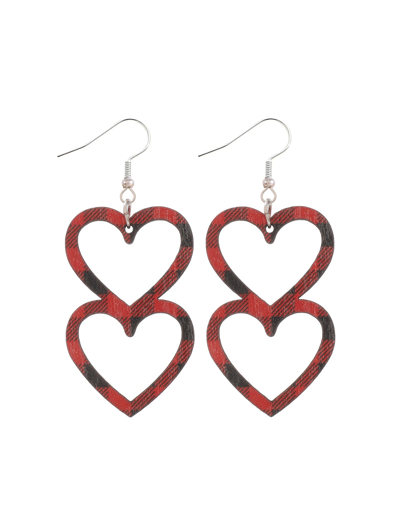 Wholesale Plaid Striped English Letter LOVE Wooden Heart-shaped Earrings